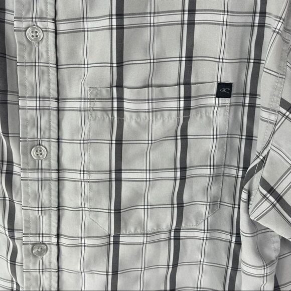 O'Neill Shirt Short Sleeve Button Up Black Gray Plaid Camp Men's Size Medium - Picture 4 of 8